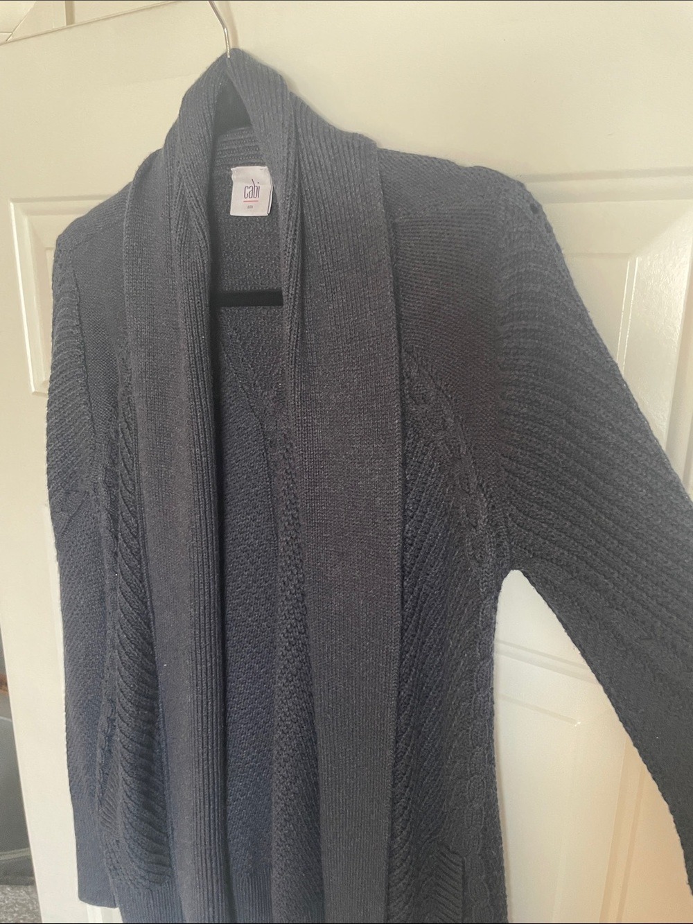 CAbi Dark Blue Open-Front Cable Knit Cardigan - Picture 3 of 6